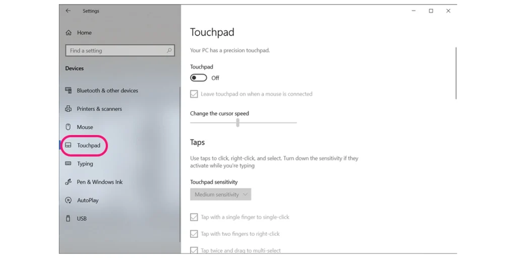 Cài đặt touchpad Win 10