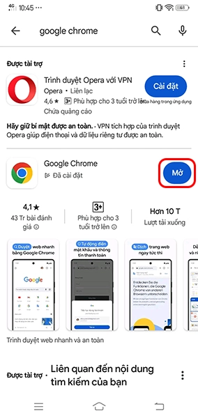 Cài đặt ứng dụng Google Chrome thành công