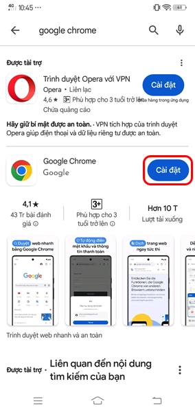 Cài đặt ứng dụng Google Chrome