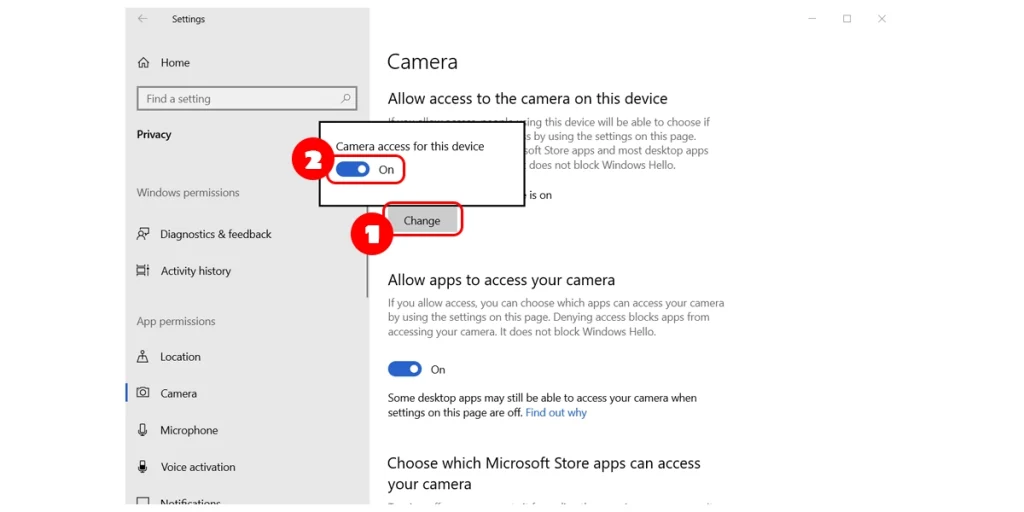 Cho phép các ứng dụng truy cập camera