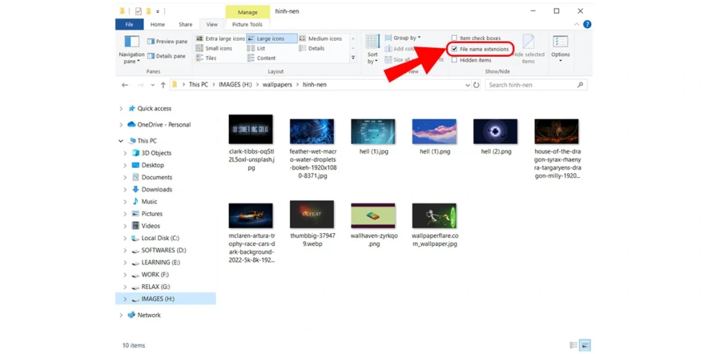 Hiển thị phần mở rộng file bằng File Explorer