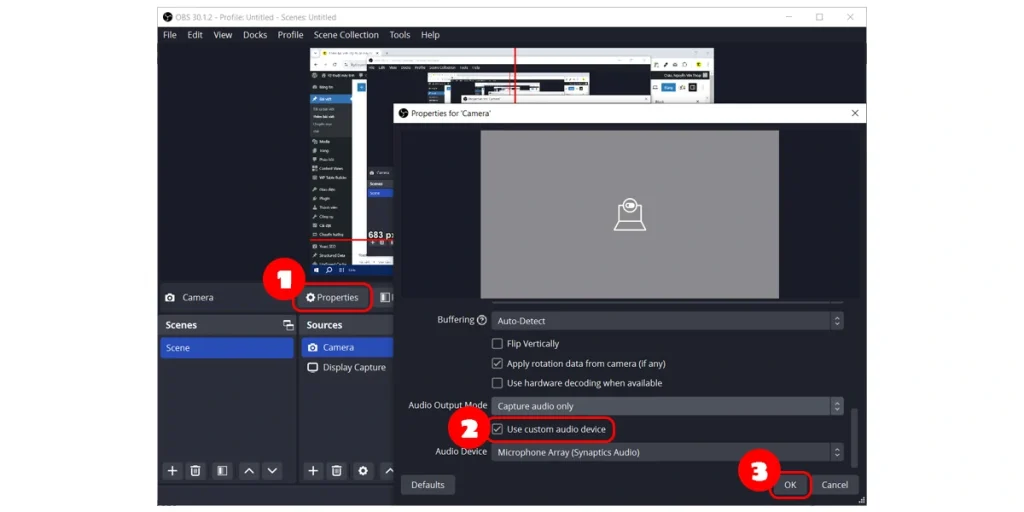 Mở âm thanh cho camera trên OBS