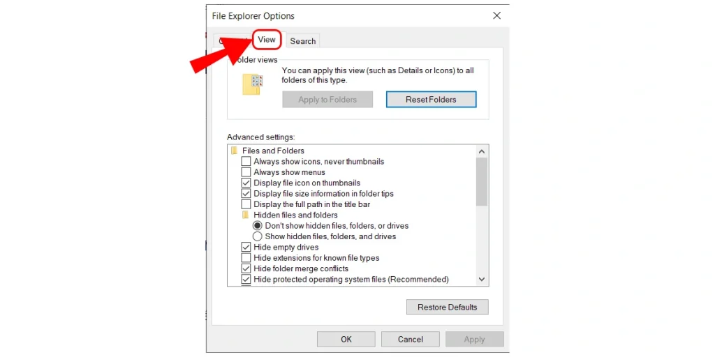 Tab View của Folder Options