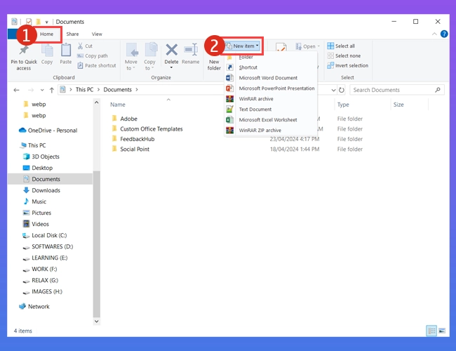 Tạo file bằng File Explorer