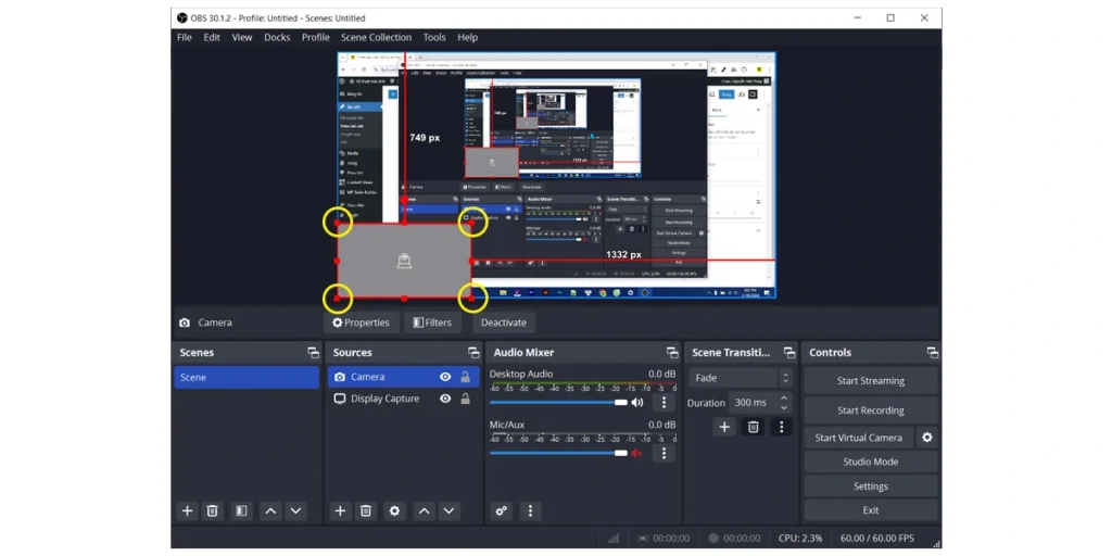 Thay đổi kích thước camera trên OBS