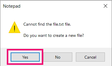 Thông báo xác nhận tạo file mới