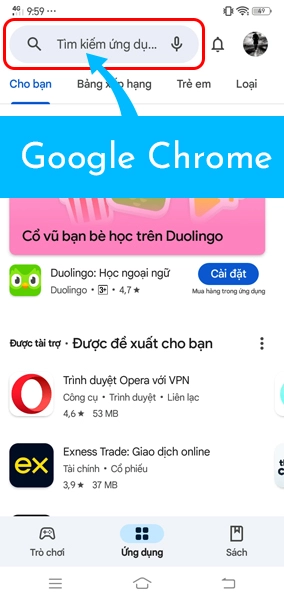 Tìm kiếm ứng dụng Google Chrome