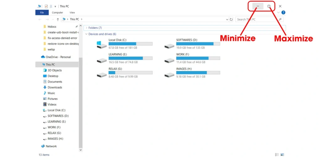 Nút thu nhỏ và phóng to trên cửa sổ ứng dụng