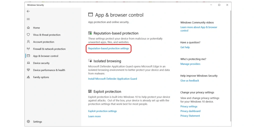 Reputation-based protection settings