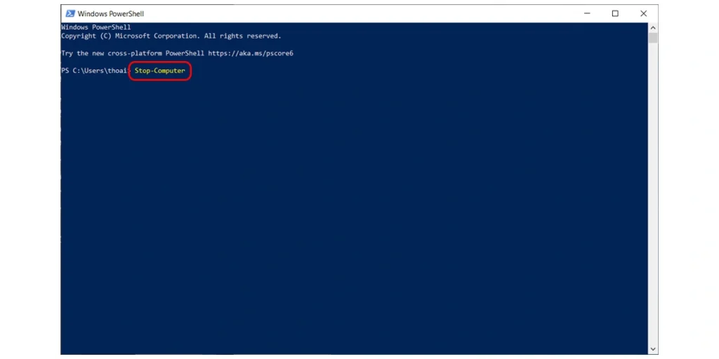 Tắt máy tính bằng Windows PowerShell