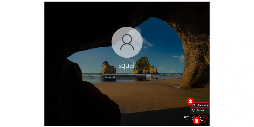 Tắt máy tính từ màn hình khóa