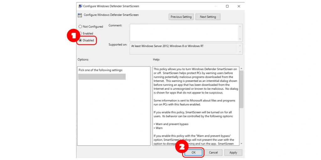 Tắt Microsoft Defender SmartScreen bằng Group Policy Editor