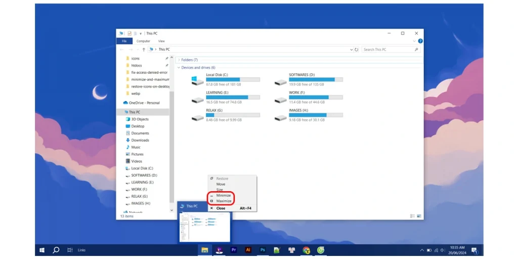 Thu nhỏ và phóng to ứng dụng bằng Taskbar