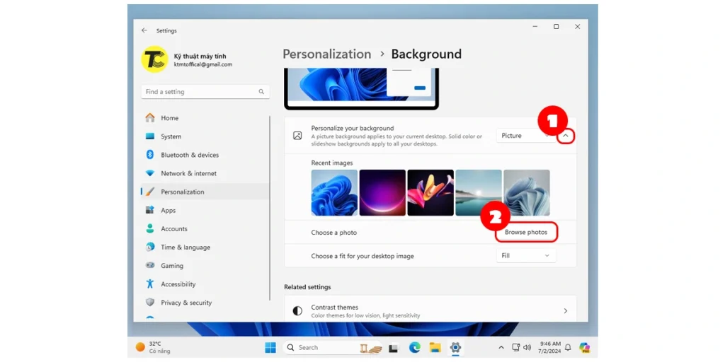 Chọn hình nền cho Win 11