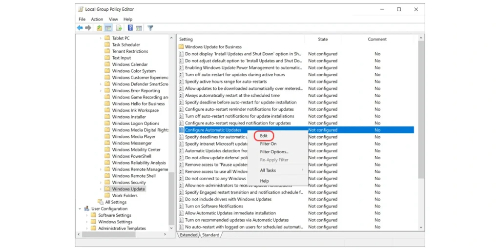Thay đổi cài đặt Windows Update trong Group Policy Editor