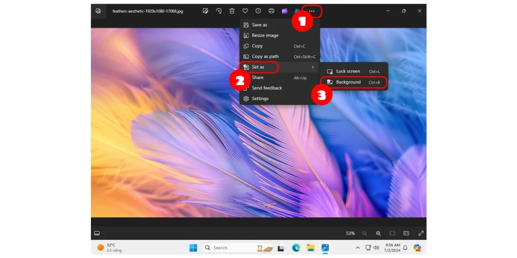Thay đổi hình nền Win 11 bằng ứng dụng Photos