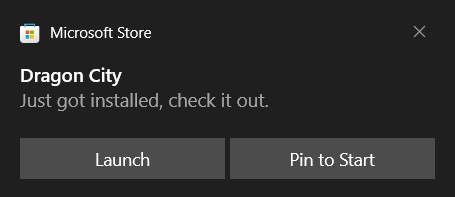 Thông báo tải trò chơi trên Microsoft Store thành công