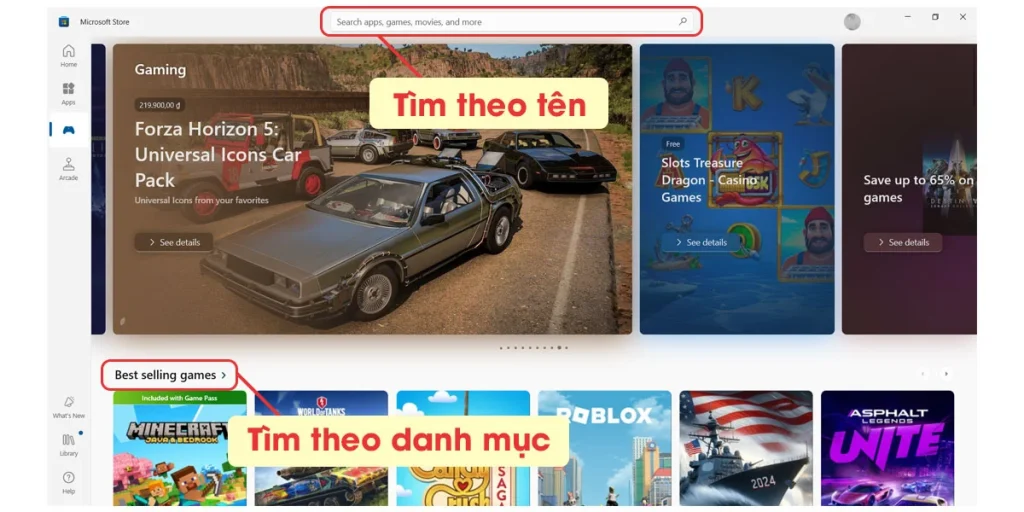 Tìm kiếm trò chơi trên Microsoft Store