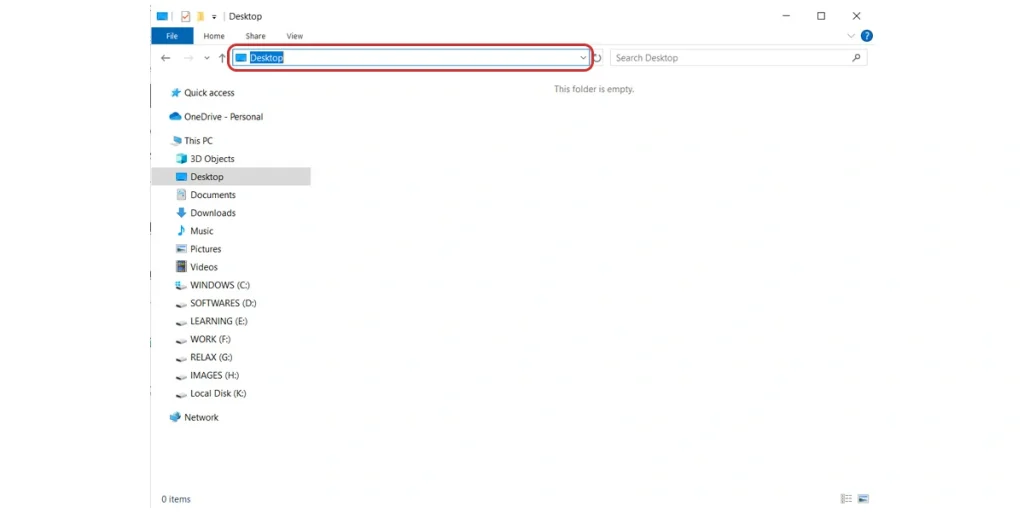 Chọn thanh địa chỉ của File Explorer