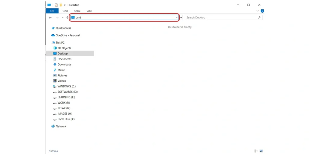 Mở CMD bằng thanh địa chỉ của FIle Explorer