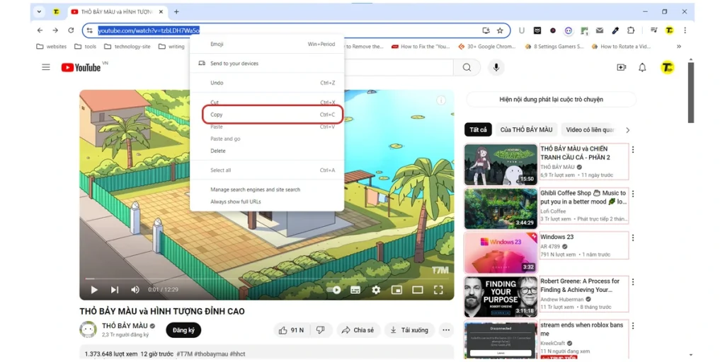 Sao chép đường dẫn của video trên Youtube
