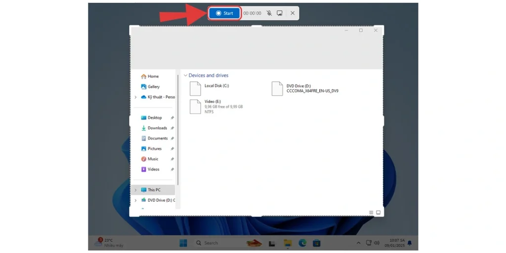Bắt đầu quay màn hình bằng Snipping Tool