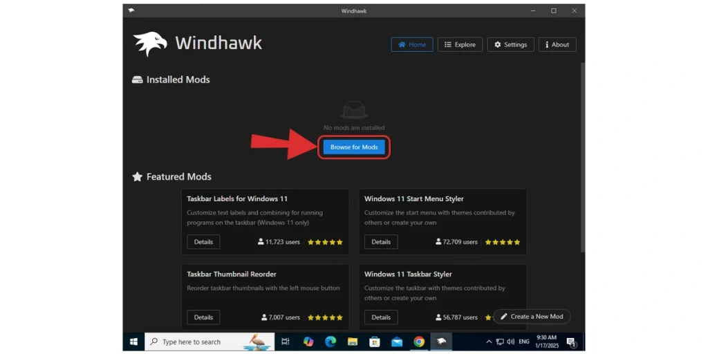 Duyệt qua các bản mod của Windhawk