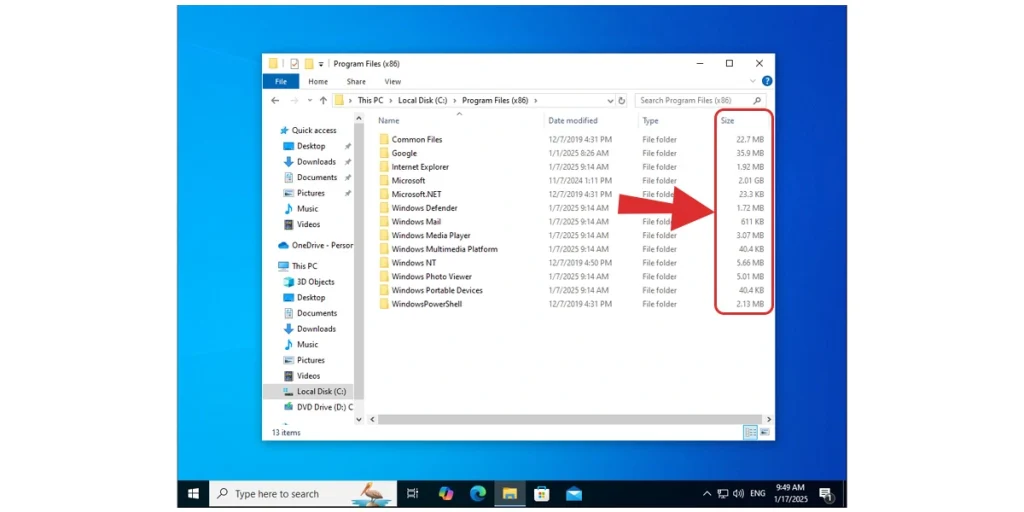 Hiển thị kích thước thư mục trên Windows