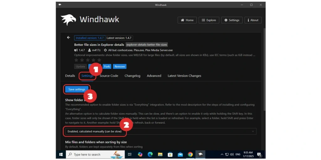 Kích hoạt mod hiển thị thư mục của Windhawk