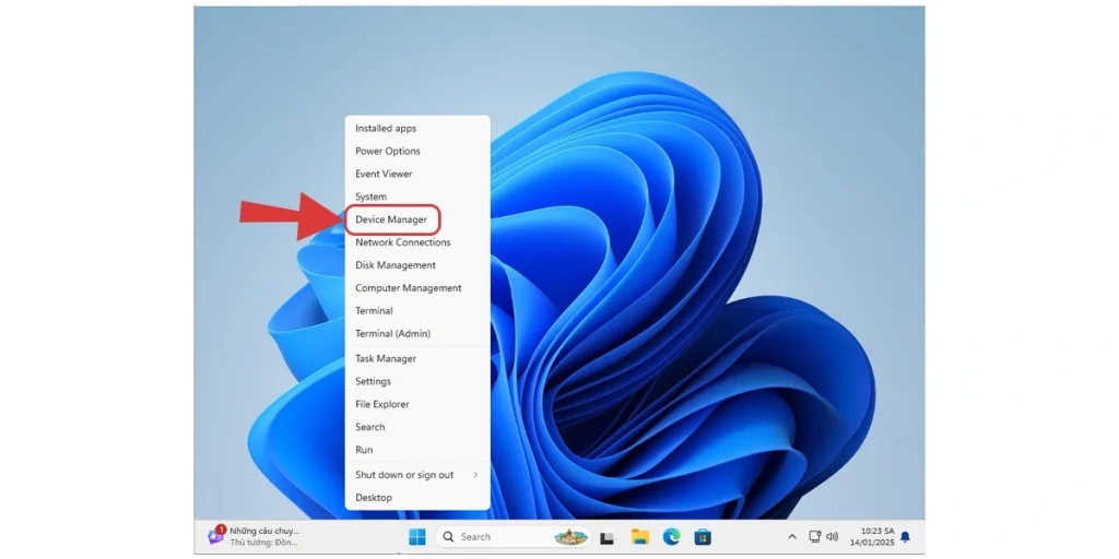 Mở Device Manager Win 11 bằng menu truy cập nhanh