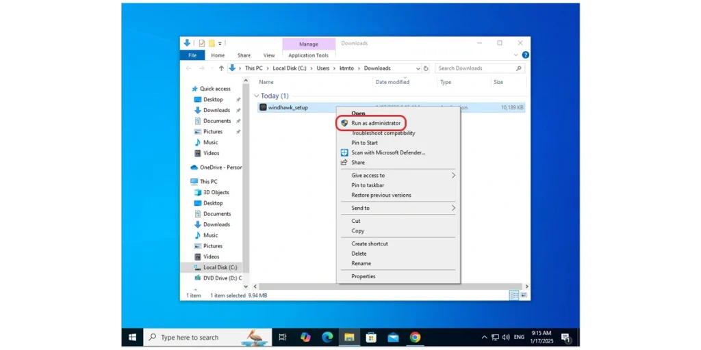 Mở file cài đặt Windhawk