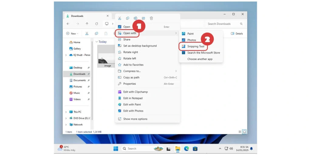 Mở hình ảnh bằng Snipping Tool