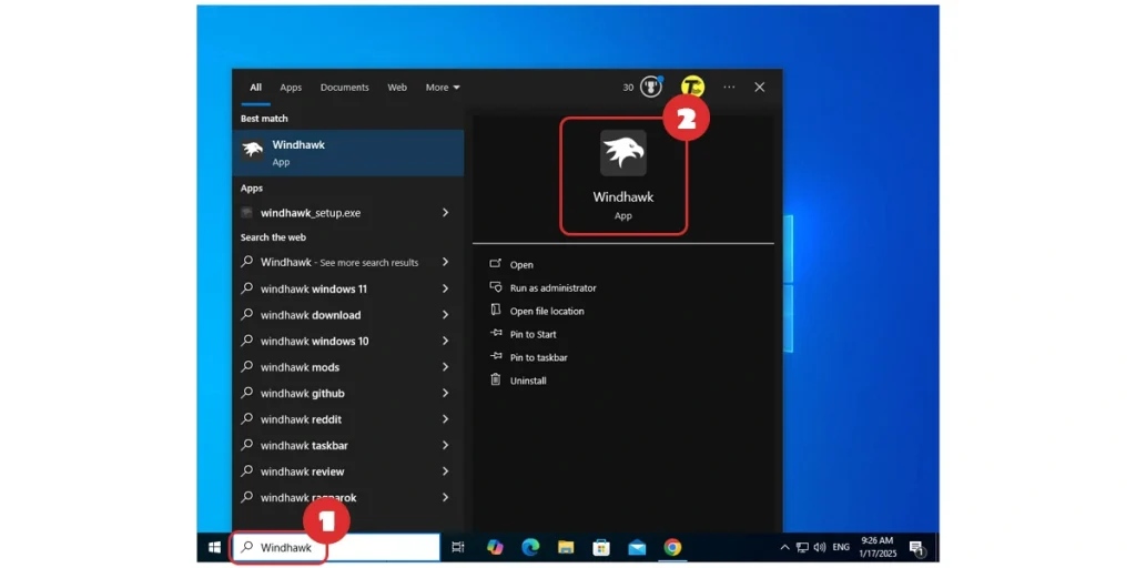 Mở phần mềm Windhawk