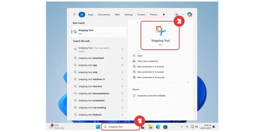 Mở Snipping Tool trên Win 11