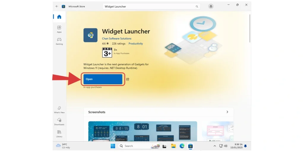 Mở ứng dụng Widget Launcher