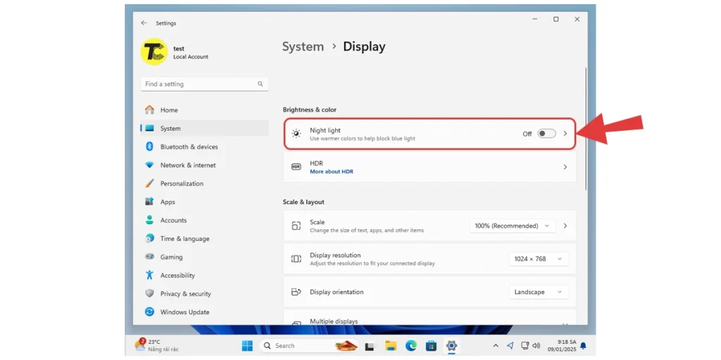 Tắt tự động điều chỉnh độ sáng Win 11
