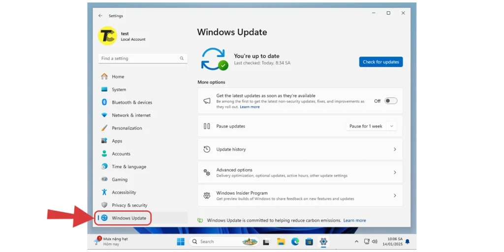 Truy cập Windows Update trên Win 11
